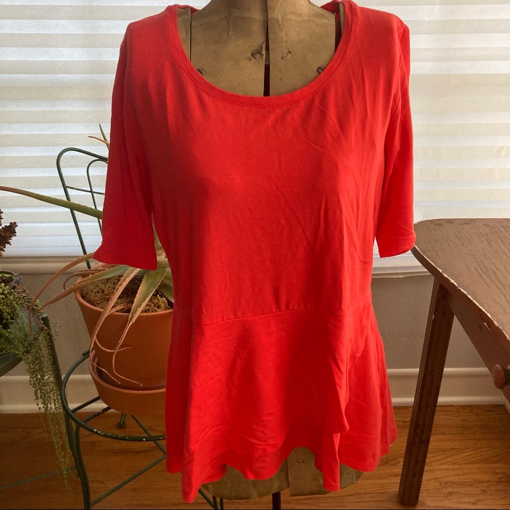 Isaac Mizrahi Elbow Sleeve Peplum Flounce Knit Top